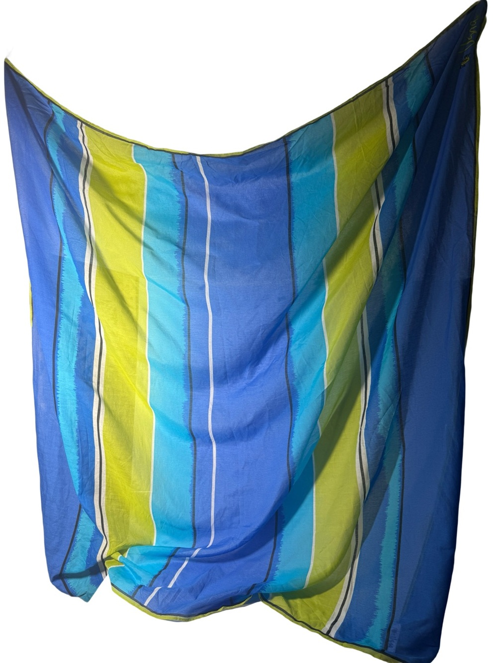 Vera Ladybug 🐞 Blue and Lime Striped Silk Scarf . Vintage